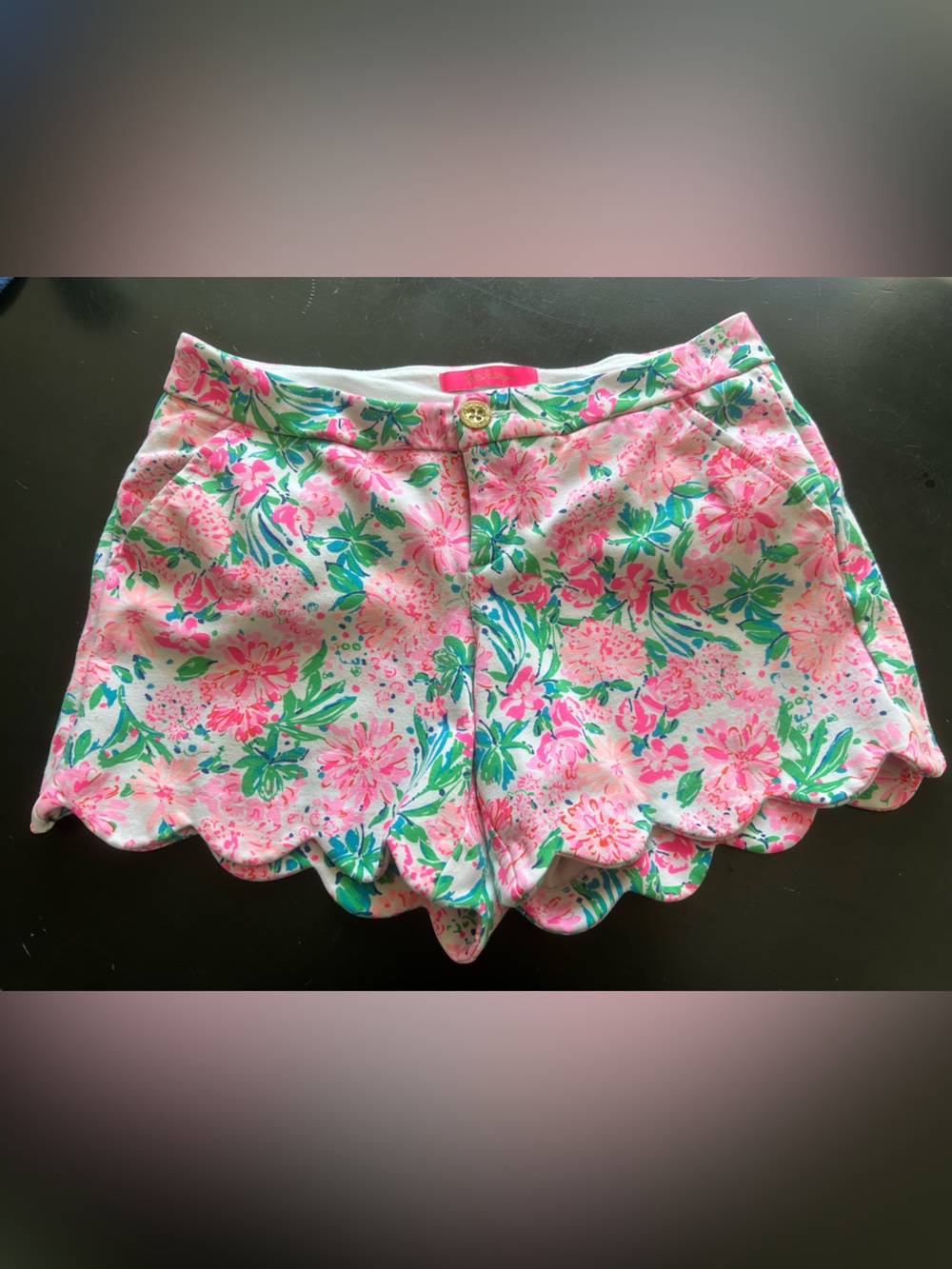 Lilly Pulitzer Pink & Green Floral Scallop Hem Shorts